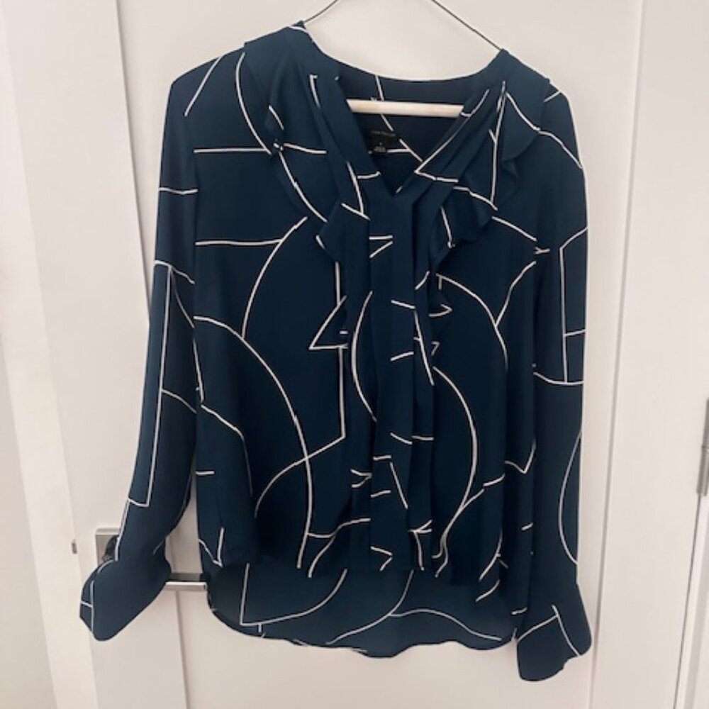 Ann Taylor Dark Teal Striped Blouse | Workwear Staple | Size S